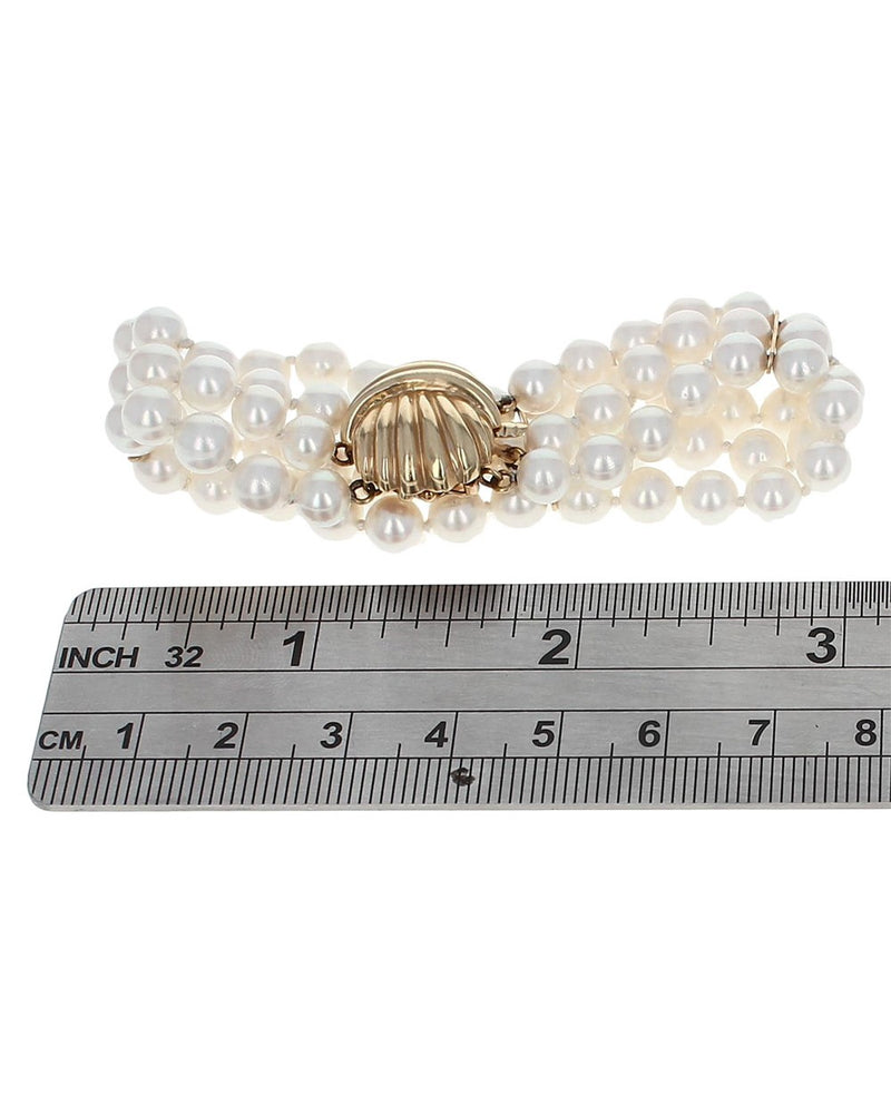 Three Strand Pearl Bracelet in 14K Yellow Gold