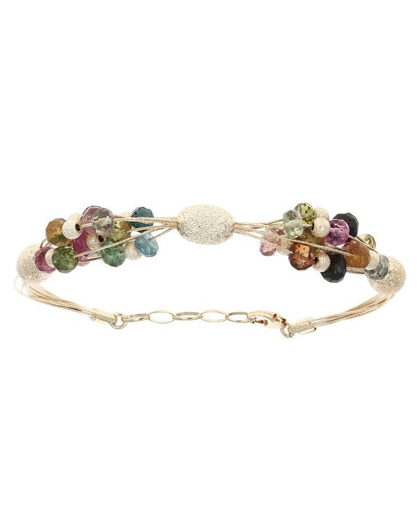 Multi Color Tourmaline and Gold Bead Wire Bracelet