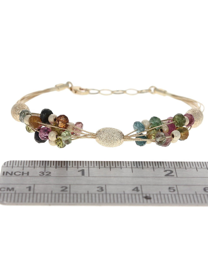 Multi Color Tourmaline and Gold Bead Wire Bracelet