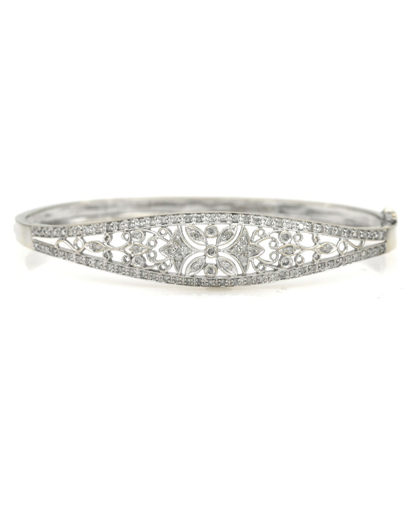 Vintage Diamond Tapered Hinged Bangle Bracelet