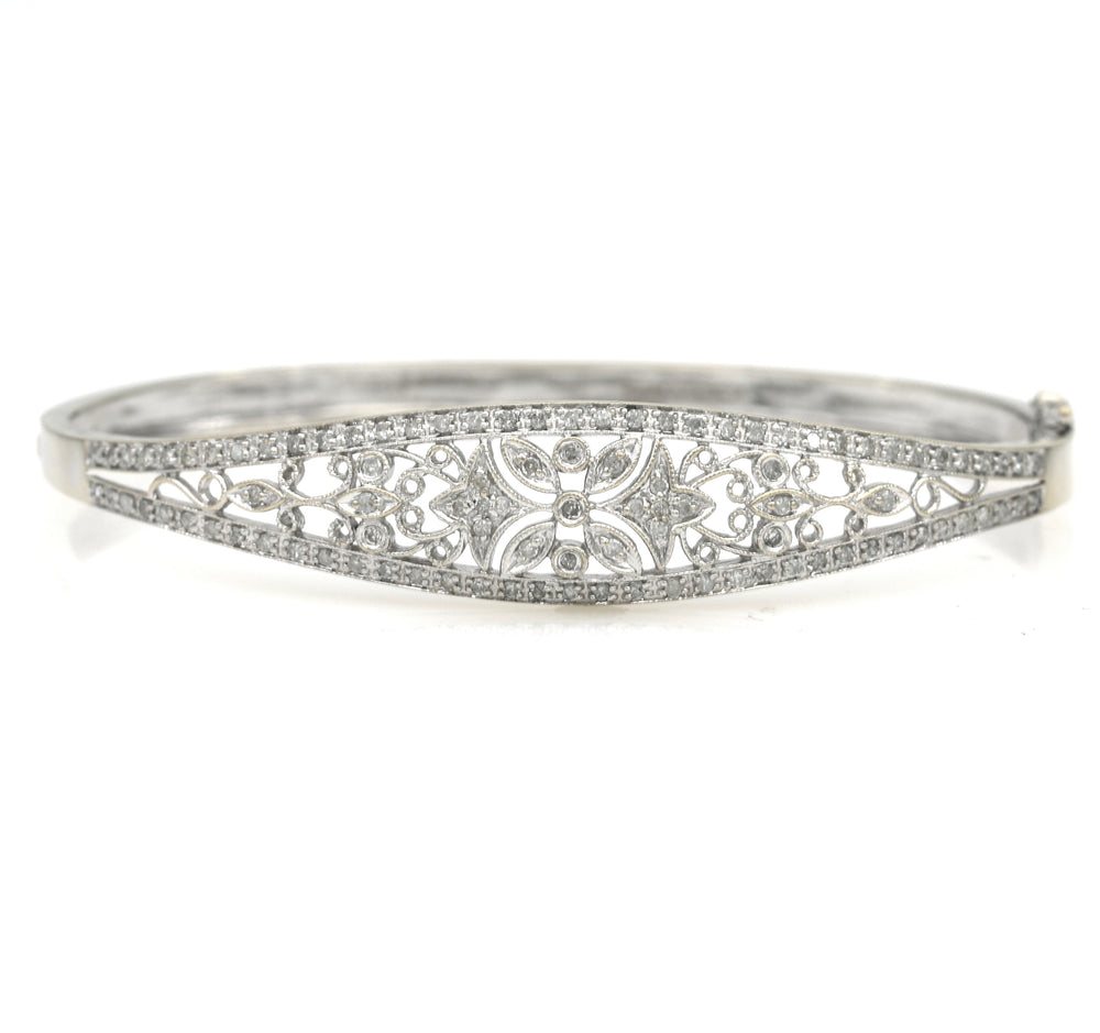 Vintage Diamond Tapered Hinged Bangle Bracelet