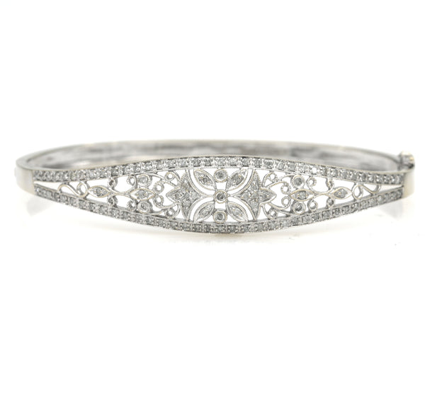 Vintage Diamond Tapered Hinged Bangle Bracelet