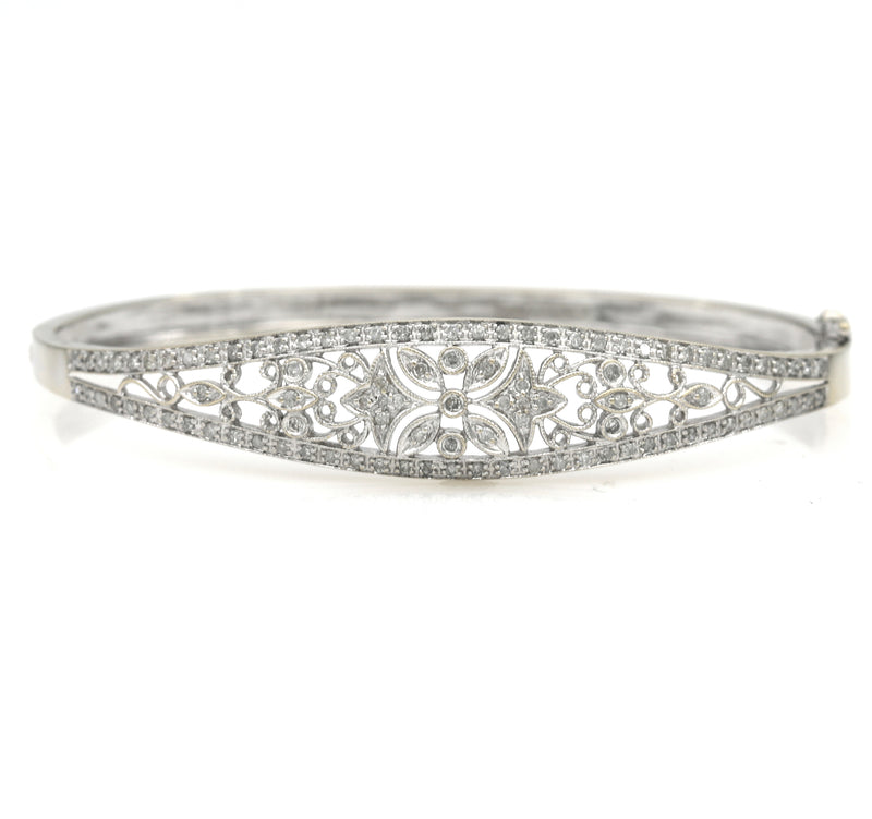 Vintage Diamond Tapered Hinged Bangle Bracelet