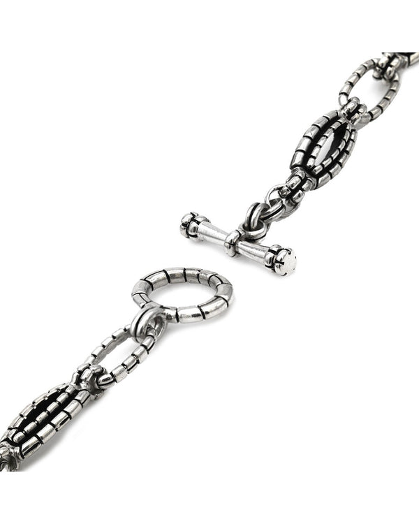 Gentlemans Sterling Silver Elongated Oval LInk Toggle Bracelet