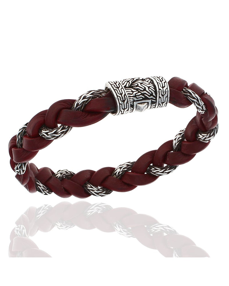 Gentlemans John Hardy Braided Leather Classic Chain Bracelet