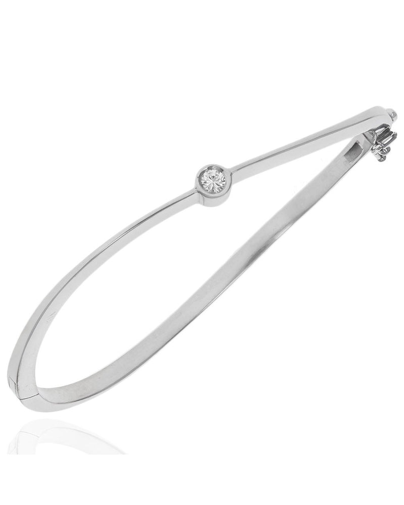 Diamond Solitaire Wave Bangle in White Gold