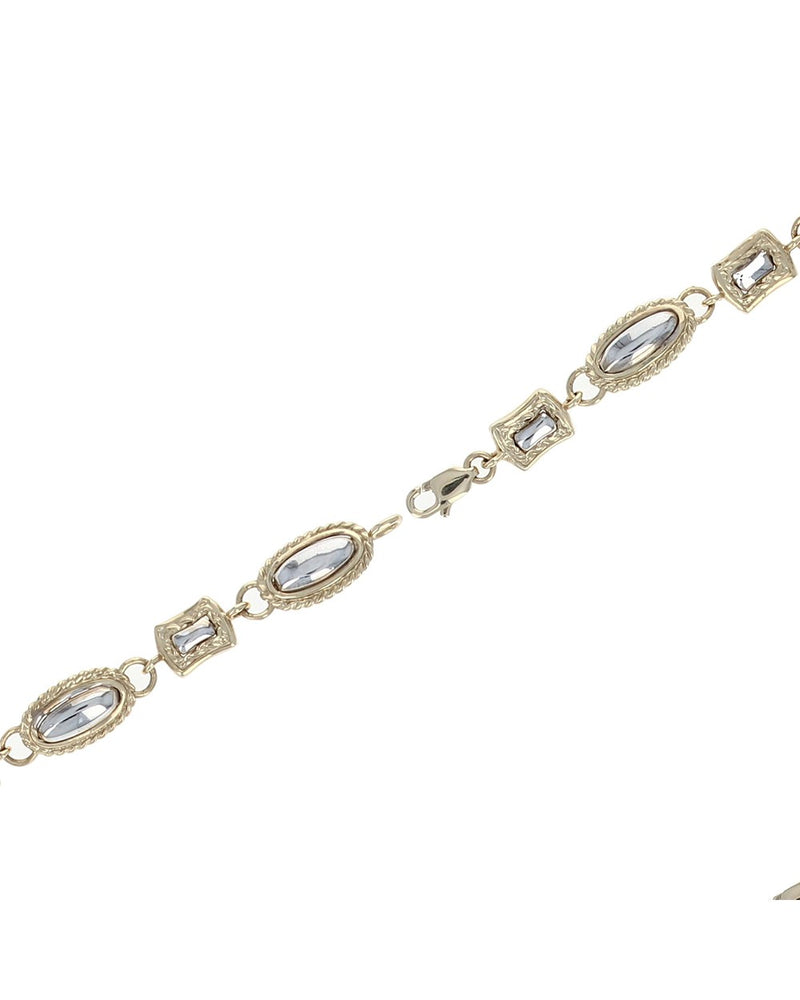 Alternating Oval and Square Link Bracelet in 2 Tone Gold