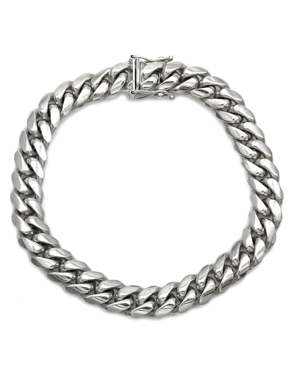 Cuban Link Chain Bracelet in White Gold