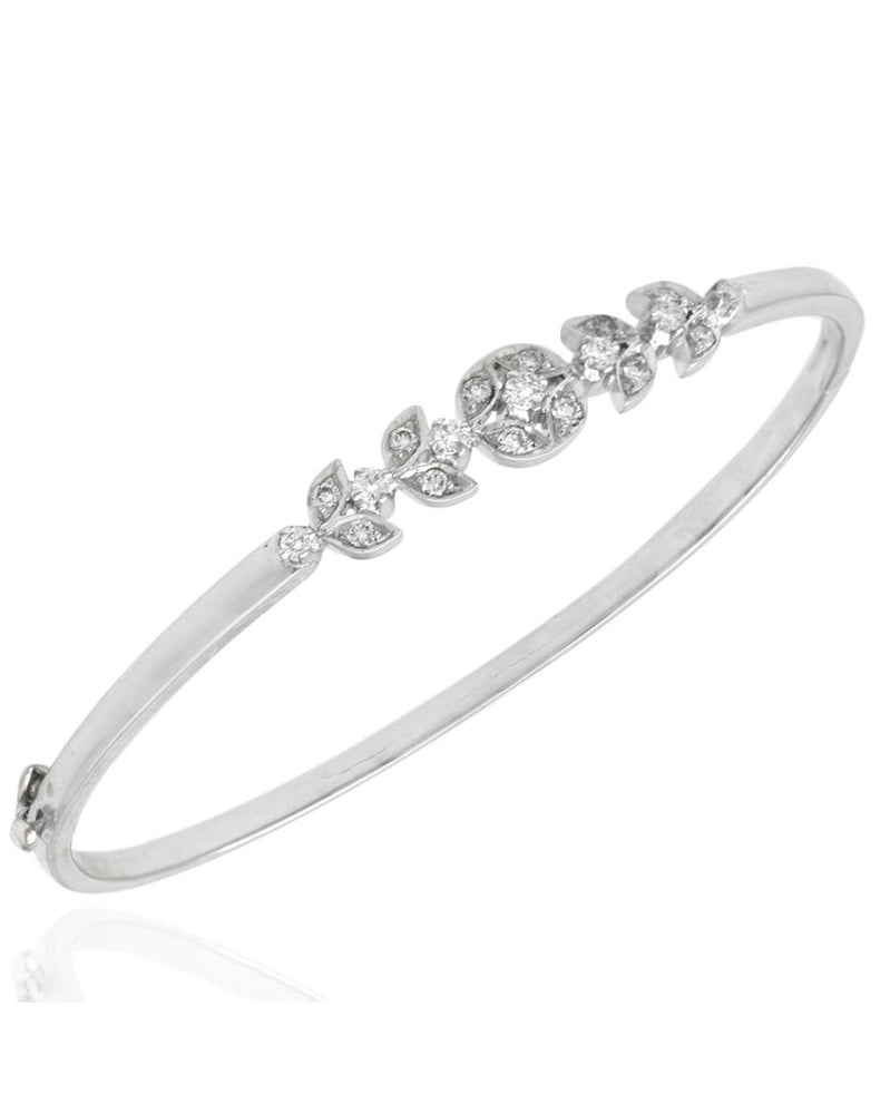 Foliate Motif Diamond Hinged Bangle Bracelet