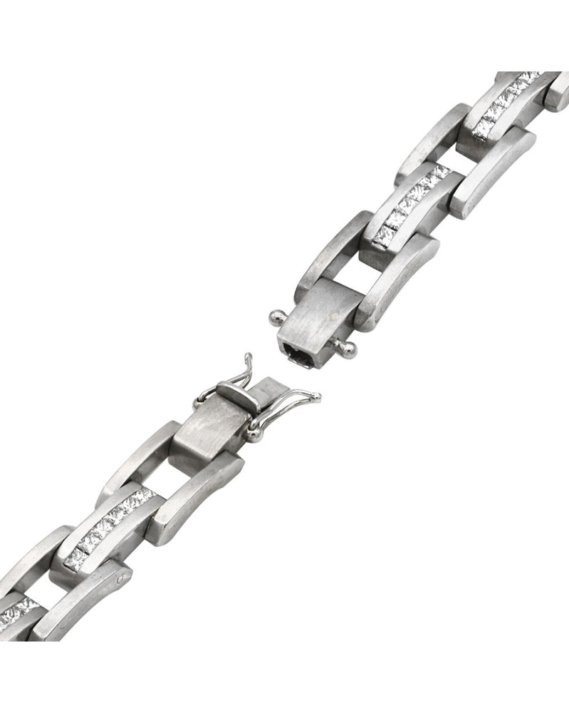 Gentlemans Diamond Rectangular Link Bracelet in White Gold