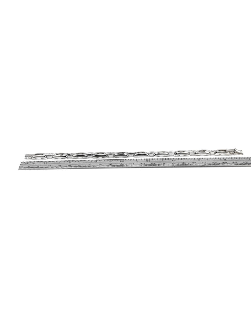 Gentlemans Diamond Rectangular Link Bracelet in White Gold