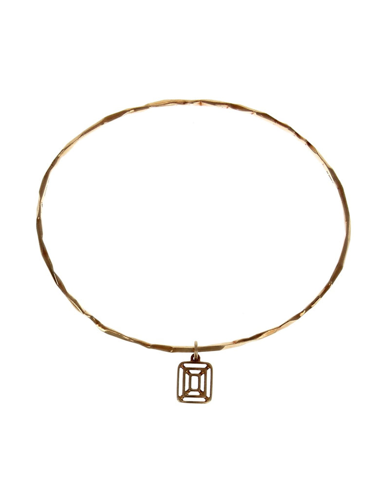 Mimi So Hammered Bangle Bracelet with Open Rectangle Charm in Yellow Gold