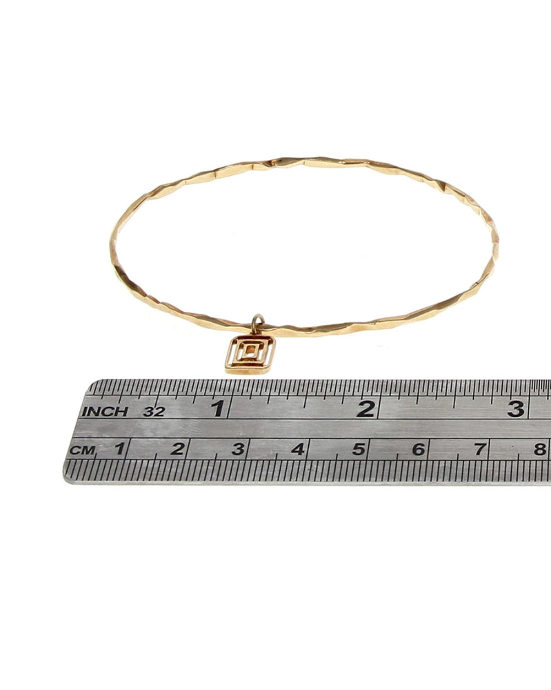 Mimi So Hammered Bangle Bracelet with Open Rectangle Charm in Yellow Gold