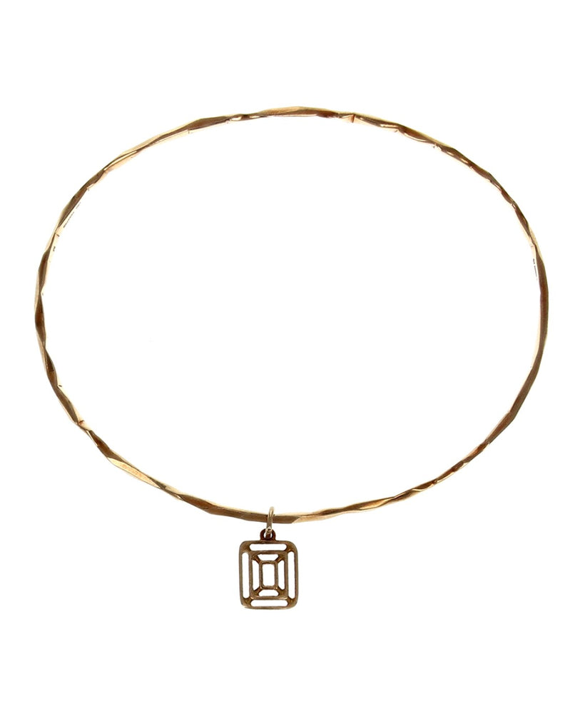 Mimi So Hammered Bangle Bracelet with Open Rectangle Charm in Yellow Gold