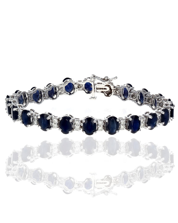 Alternating Sapphire and Diamond Bracelet in White Gold