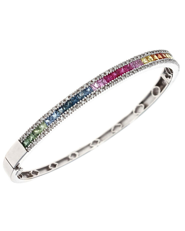 Effy Watercolors Multicolor Sapphire and Diamond Bangle Bracelet in White Gold