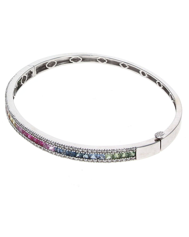 Effy Watercolors Multicolor Sapphire and Diamond Bangle Bracelet in White Gold