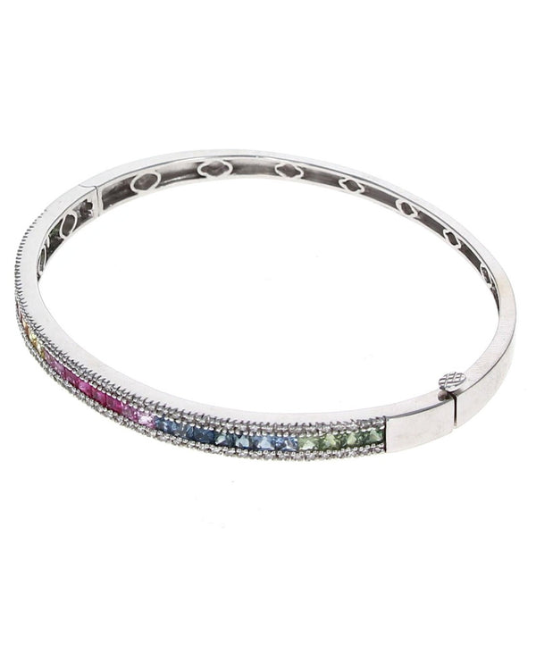 Effy Watercolors Multicolor Sapphire and Diamond Bangle Bracelet in White Gold