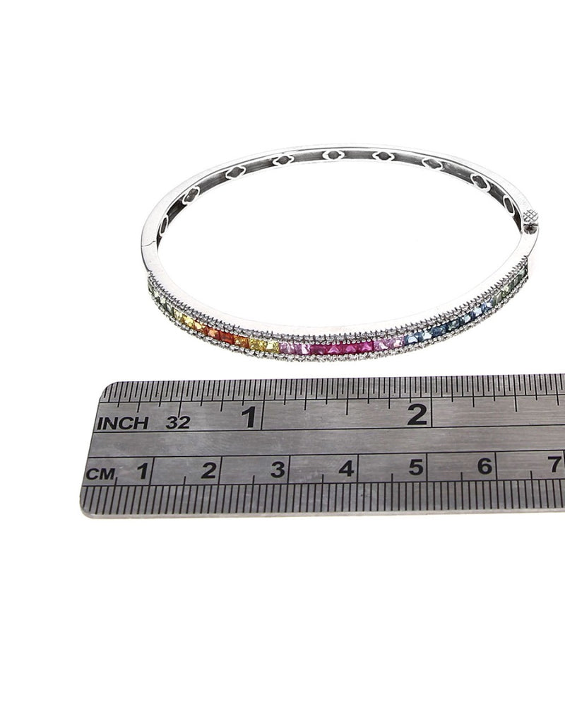 Effy Watercolors Multicolor Sapphire and Diamond Bangle Bracelet in White Gold