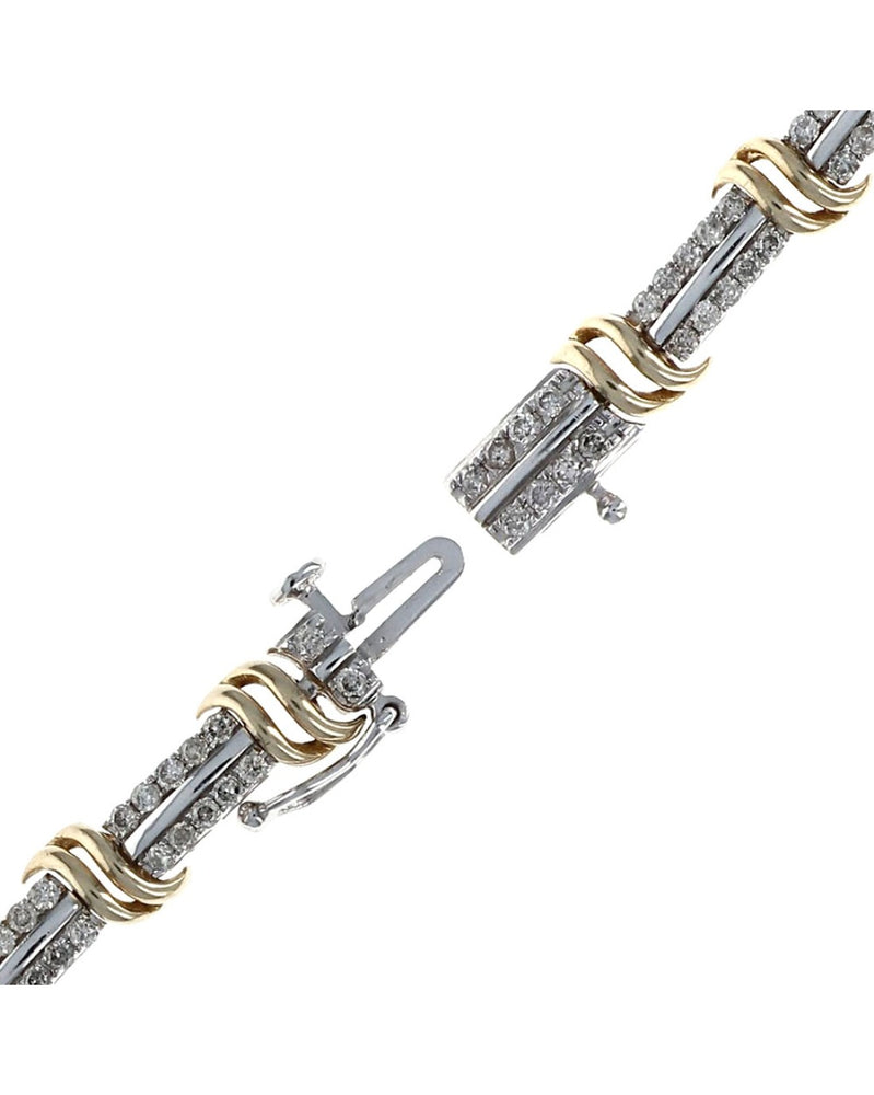 Diamond Alternating Rectangle and 'S' Curve Bracelet in White and Yellow Gold