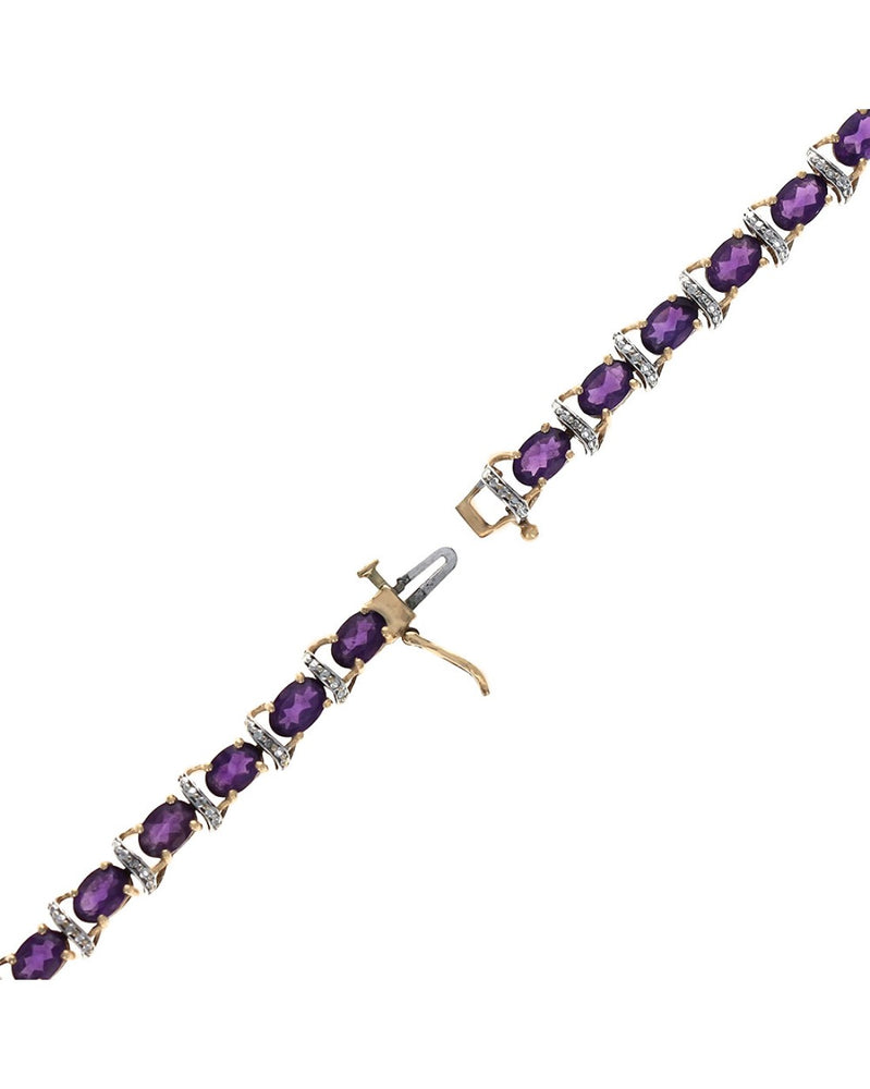 Alternating Amethyst and Diamond Curve Link Bracelet in White and Yellow Gold