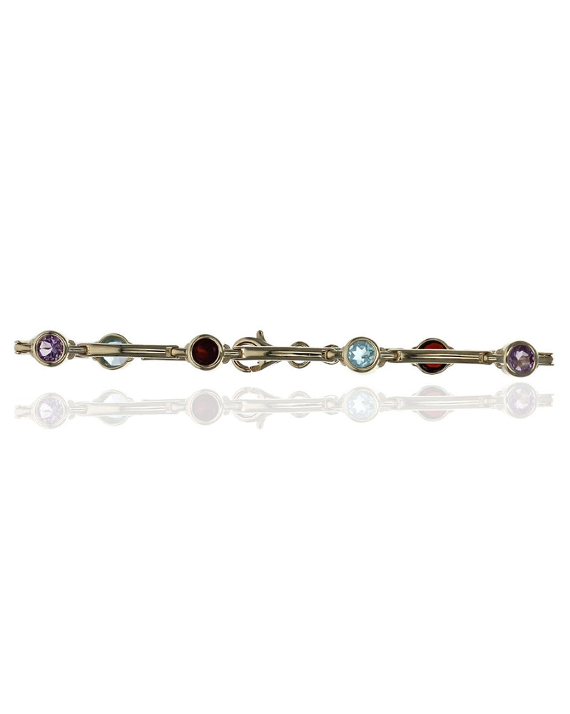 Alternating Blue Topaz, Amethyst and Garnet Bar Link Bracelet