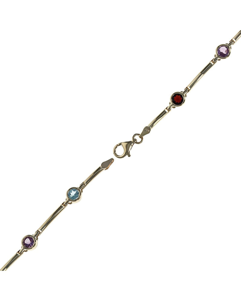 Alternating Blue Topaz, Amethyst and Garnet Bar Link Bracelet