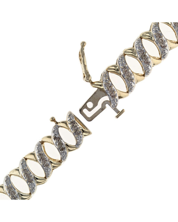 Diamond Open Cut X Link Bracelet in White and Yellow Gold