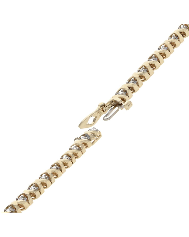 Alternating Diamond 'X' Link Inline Bracelet in White and Yellow Gold