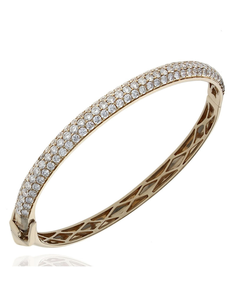 Pave Diamond Hinged Bangle Bracelet in Yellow Gold