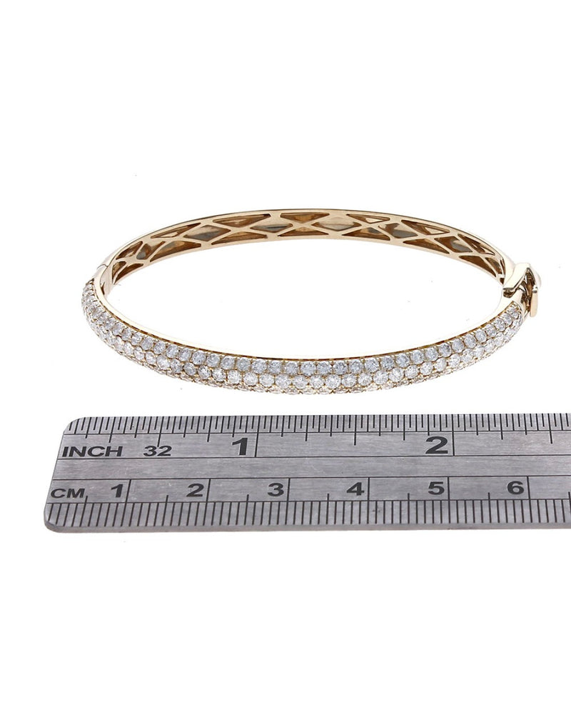 Pave Diamond Hinged Bangle Bracelet in Yellow Gold