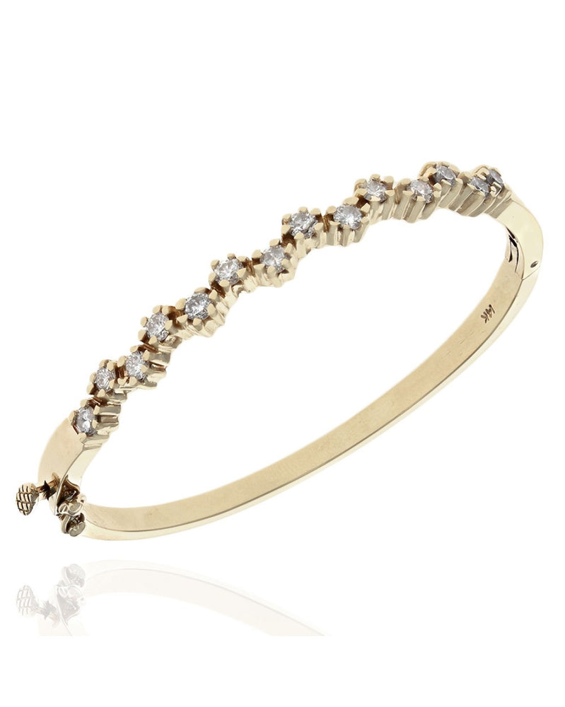 Diamond Squiggle Hinged Bangle Bracelet in Yellow Gold