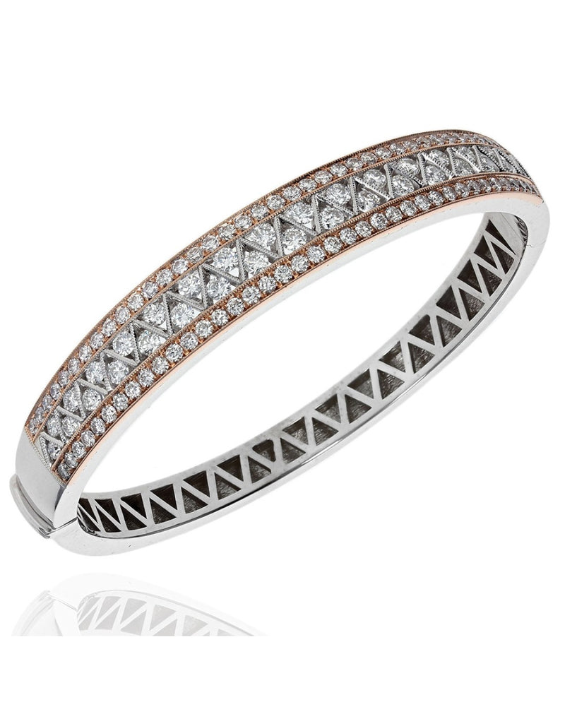 2 Toned Diamond Zig Zag Bangle Bracelet