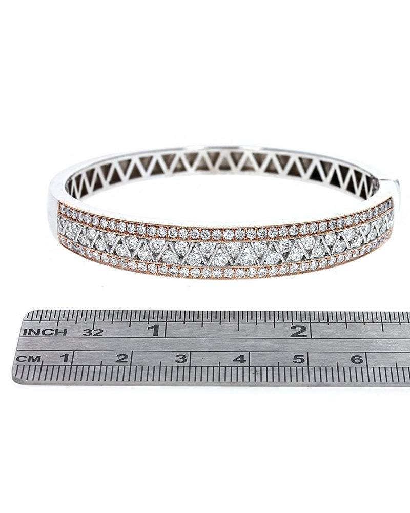 2 Toned Diamond Zig Zag Bangle Bracelet