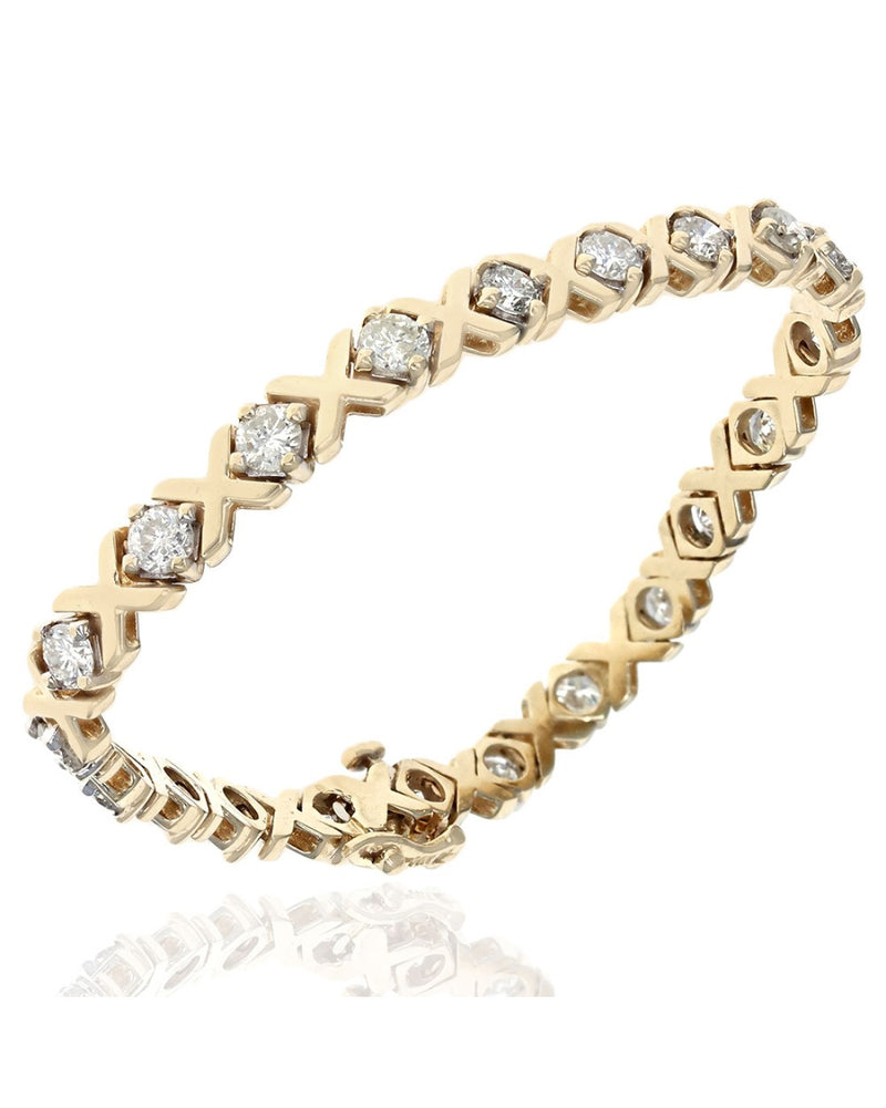 Alternating Diamond 'X' Link Bracelet in Yellow Gold