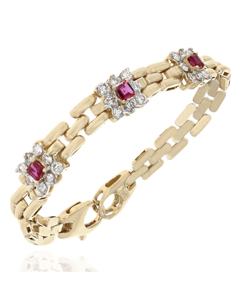 Ruby and Diamond Halo Station Panther Link Bracelet