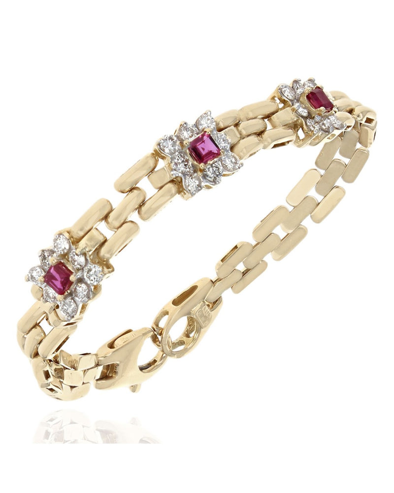 Ruby and Diamond Halo Station Panther Link Bracelet