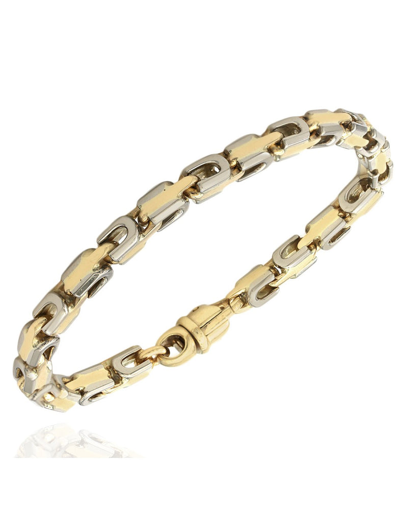 'U' Box Link Bracelet in White and Yellow Gold