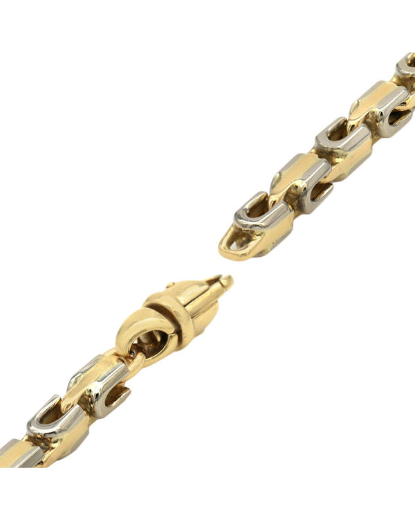 'U' Box Link Bracelet in White and Yellow Gold