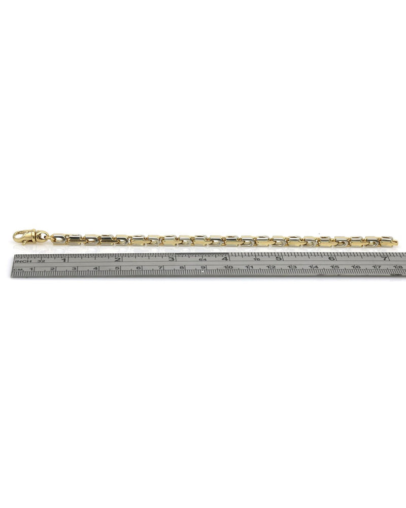 'U' Box Link Bracelet in White and Yellow Gold