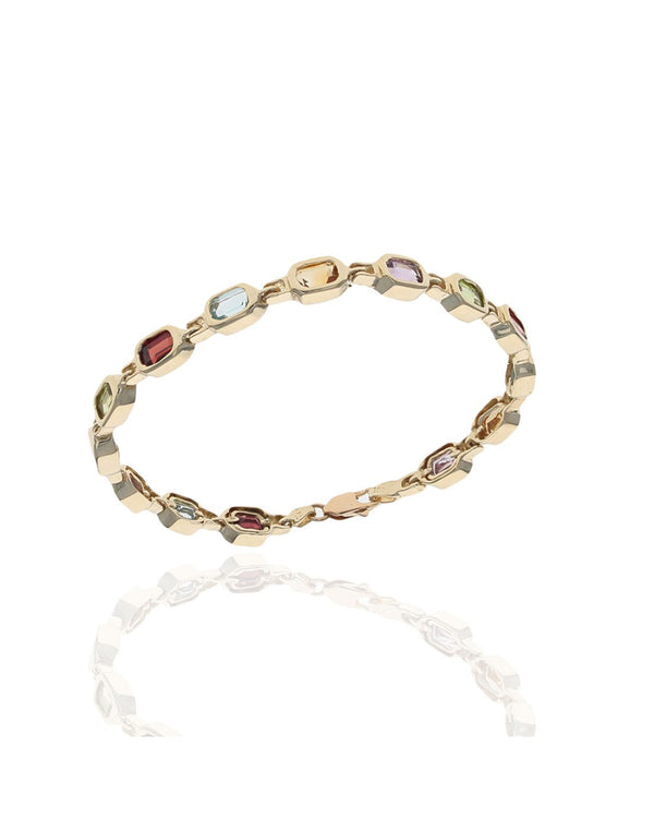 Multi Gemstone Link Bracelet in Yellow Gold