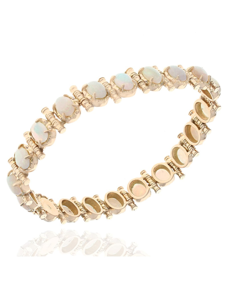 Ethiopian Oval Opal Bamboo Post Bracelet in Gold