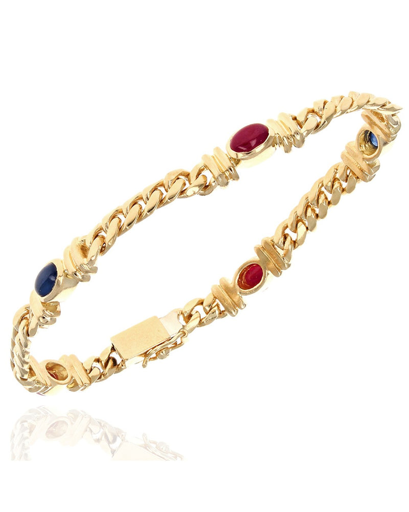 Alternating Ruby And Sapphire Curb Chain Bracelet