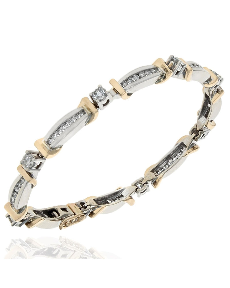 2 Tone Diamond Curved Link Inline Bracelet