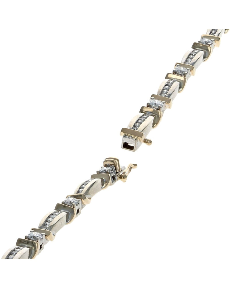 2 Tone Diamond Curved Link Inline Bracelet