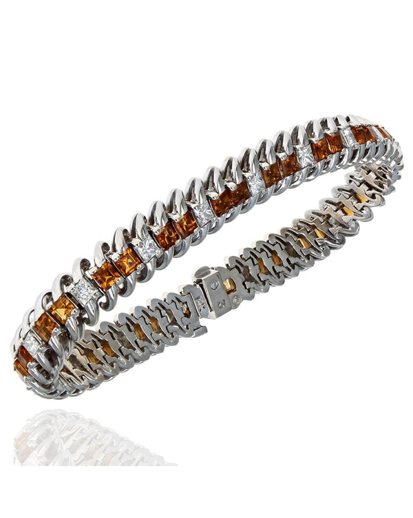 Alternating Citrine and Diamond Bracelet in White Gold