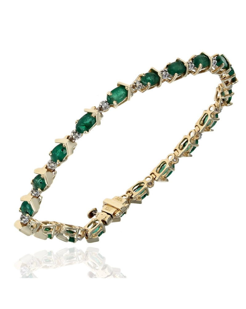 Alternating Emerald and Diamond Link Bracelet in Yellow Gold