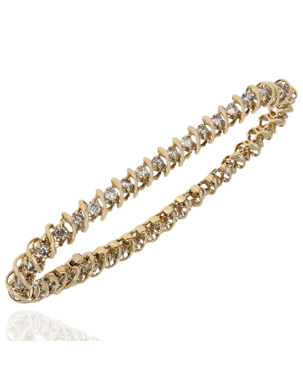 Alternating Diamond Curve Link Inline Bracelet in Yellow Gold