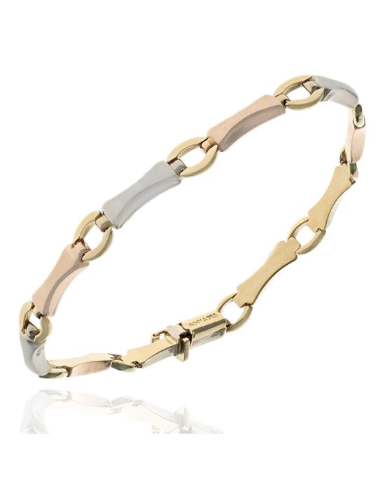 3 Tone Dog Bone Link Bracelet