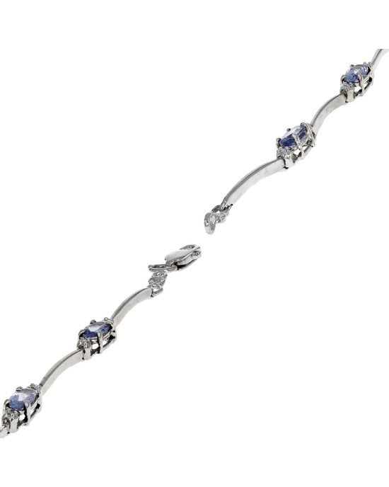 Tanzanite and Diamond Accent Bar Link Inline Bracelet in White Gold